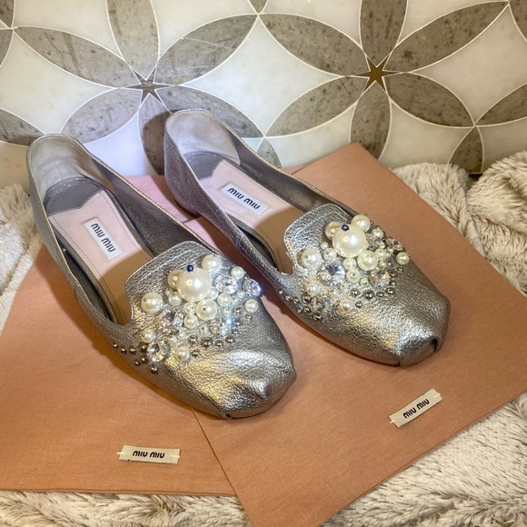 Miu Miu Crystal and Pearl Embellished flat loafers shoes - Picture 11 of 11